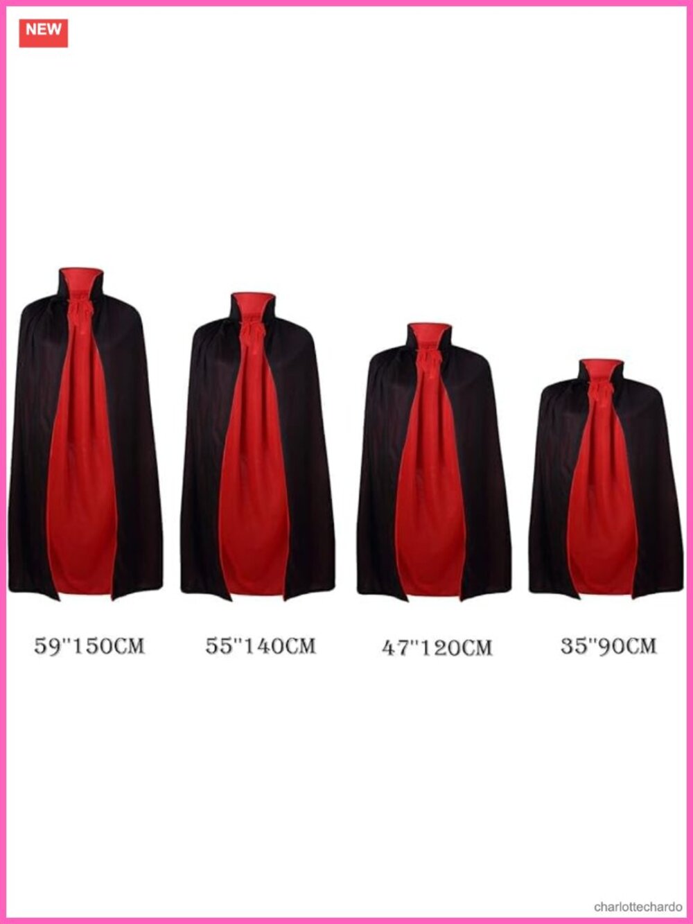 Unisex Reversible Vampire Cloak Hooded Halloween Costume Cape - Picture 2 of 6